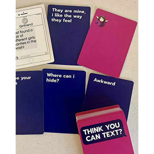 Think You Can Text? by Think You Can Text is a hilarious adult party game featuring cards with phrases like “They are mine, I like the way they feel,” “Where can I hide?” and “Awkward”—perfect for awkward text situations and game nights.