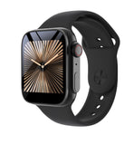 The North Point Bluetooth Smart Watch for Android iOS in black, featuring a square face with an abstract gold sunburst watch face, is shown at an angle on a white background—ideal for fitness tracking and health monitoring.