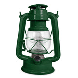 The North Point Vintage LED Lantern in with Built-in Dimmer Switch combines vintage design with modern convenience for portable lighting, featuring a green metal body, glass enclosure, and black knob.