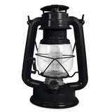 The North Point Vintage LED Lantern features a black finish, glass enclosure, retro-style handle, and built-in dimmer switch, blending classic kerosene lantern charm with modern LED convenience.