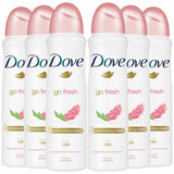 Six North Point Dove Anti-Perspirant Deodorant 48h Spray cans (150 ml each) are arranged in two rows. This pack of 6 features moisturizing cream and provides up to 48-hour odor protection for lasting freshness.
