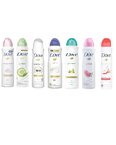 Six North Point Dove Anti-Perspirant Deodorant 48h Spray 150ml cans are displayed, each featuring a unique label and cap color to represent various scents, providing long-lasting 48-hour protection.