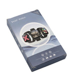 A blue and white North Point box labeled "Bluetooth Smart Watch for Android iOS – Black" shows three black smartwatches with varied screens—one with a red X, one with patterns, and one with app icons—plus fitness feature icons on the box.