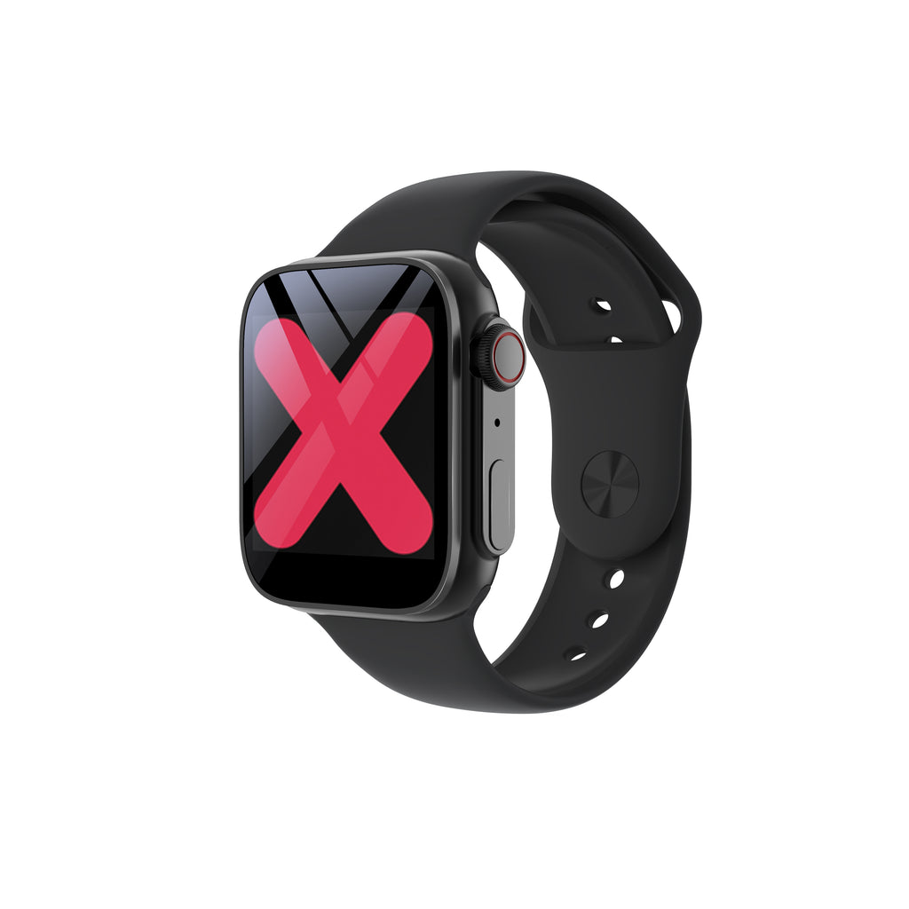 The North Point Bluetooth Smart Watch for Android iOS in black, featuring a black band and a large red X on its screen, is designed for fitness tracking and health monitoring, shown against a white background.