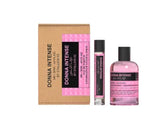 The North Point Donna Intense by Stallion 53 Eau de Parfum Spray Gift Set features a labeled box, a small pink Eau de Parfum bottle, and a matching rollerball, both with black labels showing the product and brand names.