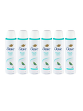 Six cans of North Point Dove Anti-Perspirant Deodorant 48h Spray (150 ml each) are arranged in a row against a white background, featuring the Dove logo with teal and gold accents and offering 48-hour odor protection.