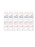 Six North Point Dove Anti-Perspirant Deodorant 48h Spray 150 ml cans stand upright in a row on a white background, featuring pink accents and gold dove logos. The pack of 6 offers up to 48-hour odor protection with every spray.