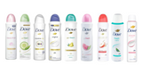 Six North Point Dove Anti-Perspirant Deodorant 48h Spray 150ml cans offer long-lasting freshness and 48-hour odor protection, available in cucumber, pomegranate, and powder soft varieties.