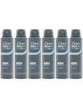 Six cans of North Point Dove Men+Care 48H Antiperspirant Deodorant Spray are arranged side by side against a white background, providing 48-hour sweat protection.