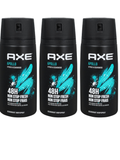Three bottles of North Point Axe Deodorant 150ml with black caps, teal and white design, and a citrus cedarwood scent. Each offers 48-hour nonstop freshness.