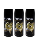 Three black cans of North Point Axe Deodorant 150ml are lined up side by side, each featuring gold, white, and black designs with "48H Non Stop Fresh" displayed on the front.