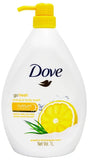 A 1-liter bottle of North Point Dove Body Wash features a yellow pump and front label with a sliced lemon and green leaves.