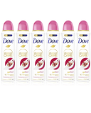 Six North Point Dove Advanced Care 250ml Body Spray cans with pink caps display floral and fruit designs. Benefit from 72-hour odor protection and triple moisturising technology in a chic gold and pink look.