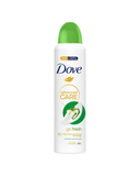 A white can of North Point Dove Advanced Care 250ml Body Spray with a green cap offers 72-hour odor protection, a fresh cucumber and green tea scent, triple moisturising technology, and displays cucumber slices on the label.
