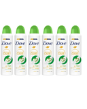 Six North Point Dove Advanced Care 250ml Body Spray cans with green caps are arranged against a white background, featuring cucumber and green tea designs and blue Dove branding, highlighting 72-hour odor protection and triple moisturizing technology.