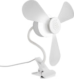 The North Point Clip Light with Fan 11W is a flexible gooseneck desk fan lamp with three blades and a clip-on design, powered by cord, providing adjustable airflow and light right where you need it.