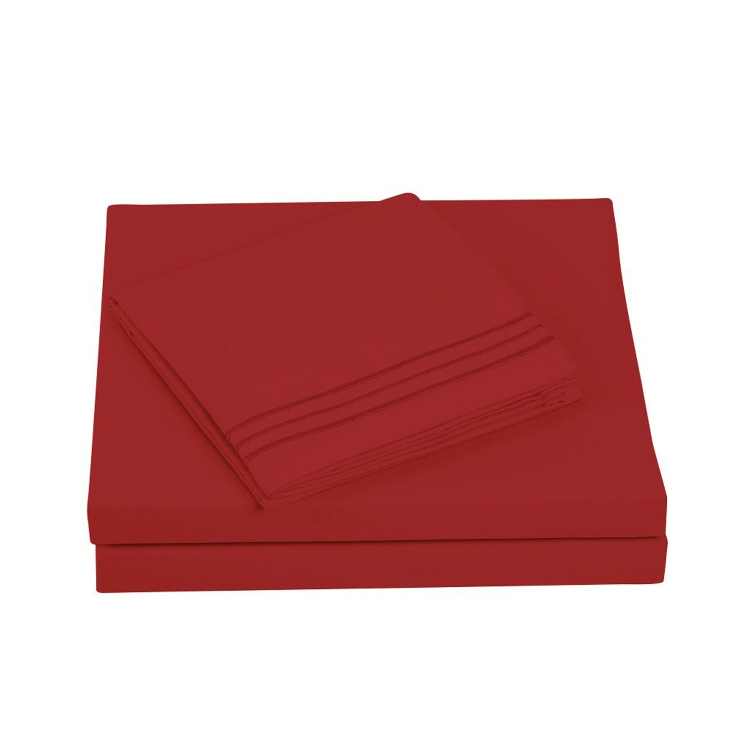 Textilia Full Size 4 Piece Bedsheet Set in burgundy showcasing meticulous layering of the fitted sheet, flat sheet, and pillowcases.