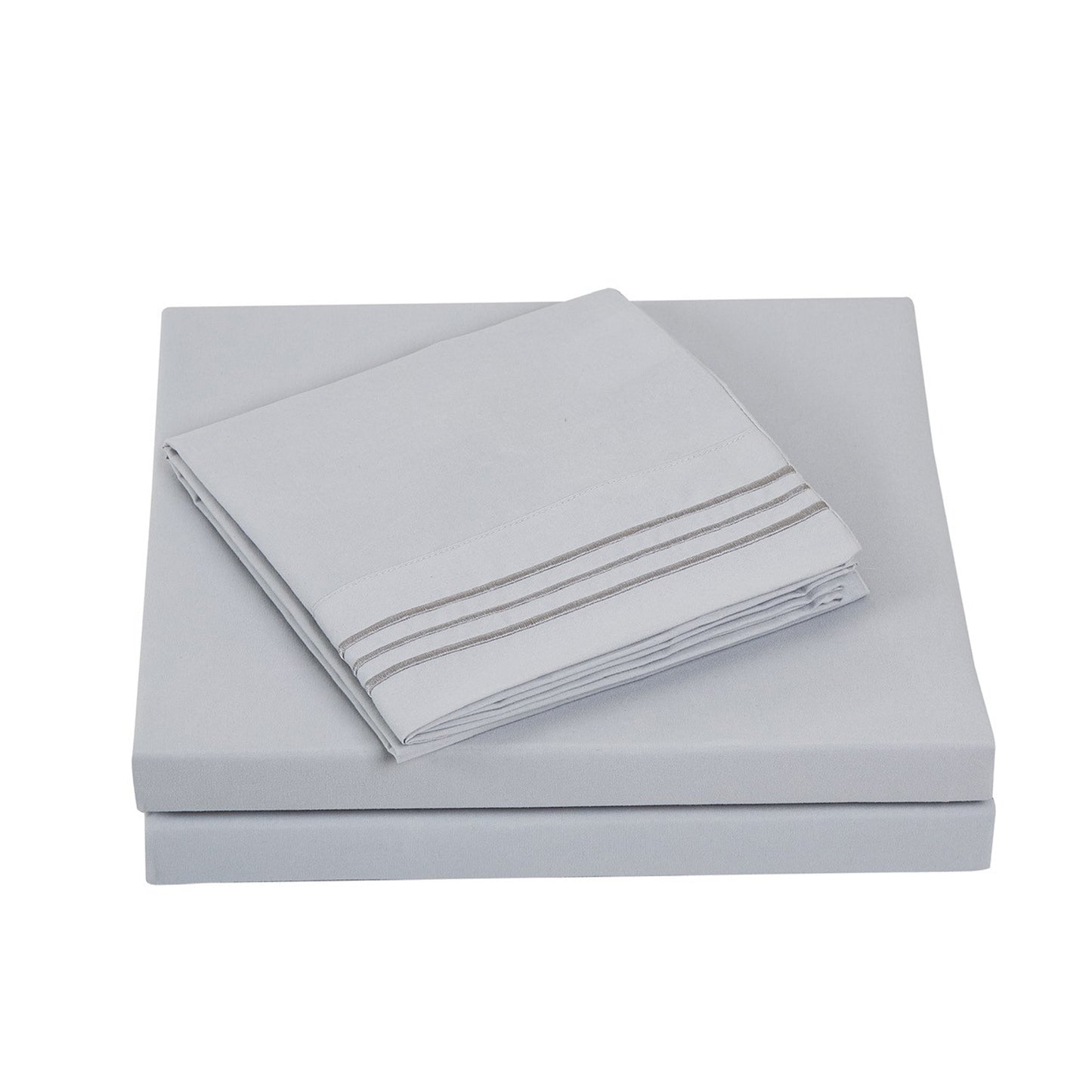 Textilia Full Size 4 Piece Bedsheet Set in gray showcasing meticulous layering of the fitted sheet, flat sheet, and pillowcases.