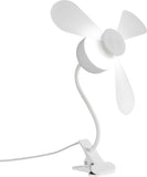 The North Point Clip Light with Fan 11W combines a flexible gooseneck lamp-style neck, three large blades, and a sturdy clamp for attaching to surfaces. The power cord ensures convenient cooling and lighting wherever you need it.