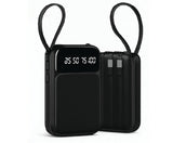 Two black North Point 5000mAh portable power banks with built-in cables, LED displays, and flashlight. Both have loop straps and are shown front and back against a white background. Sold as a 2 pack.