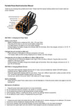 The North Point 2 Pack 5000mAh Portable Power Bank with built-in cables, LED display, and flashlight (Black) includes an instruction manual with a labeled diagram of ports/buttons and steps for charging by USB or wall socket.