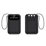 The North Point 2 Pack 5000mAh Portable Power Bank Built-in Cables LED Display Flashlight in black features power banks with an LED percentage display, built-in charging cables stored on the back, and attached carrying loops.
