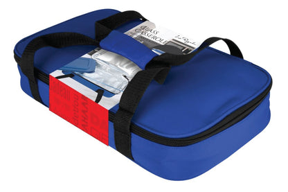 Le Regalo® Glass Casserole With Insulated Carry Bag – Blue displaying on white background.