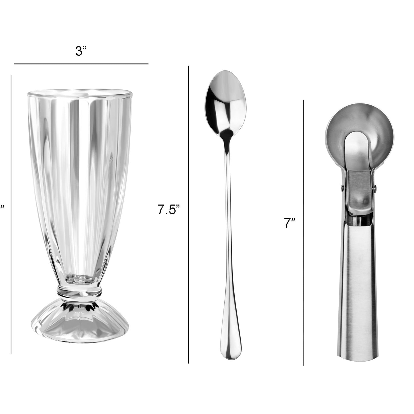 Le Regalo® 9 Piece Ice Cream Set Displaying Sizes