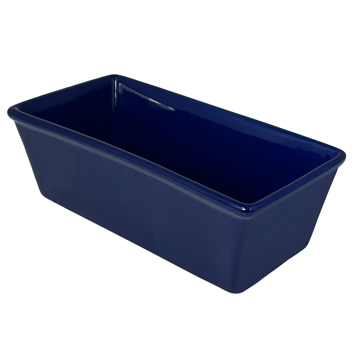 Le Regalo® navy blue stoneware loaf pan displaying on a white background.