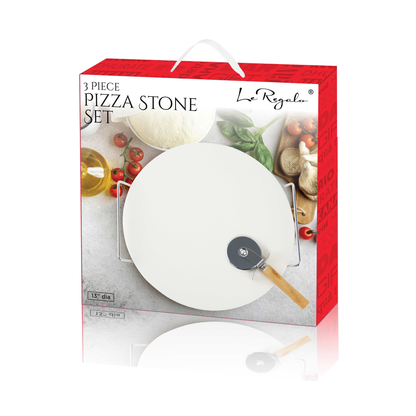 Le Regalo® 3 Piece Pizza Stone Set in multicolor box, displayed on a white background