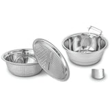 The Le Regalo 5 Piece Stainless Steel Colander Set by Le Regalo features durable, multipurpose colanders in various sizes, perfect for rinsing and draining. Made of stainless steel and showcased on a white background—a great addition to your kitchen essentials.