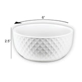 The Le Regalo 4 Piece Stoneware Bowl Set by Le Regalo features white textured ceramic bowls with a diamond pattern, each measuring 6 in diameter and 2.5 in height—oven safe and ideal for versatile use.