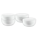 The Le Regalo 4 Piece Stoneware Bowl Set features four white bowls with a subtle honeycomb pattern, adding texture and elegance to any table. Oven safe and stylish, they come from trusted brand Le Regalo.