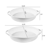 The Le Regalo 2 Piece Stoneware Oval Baker Set includes two white oval baking dishes (10.25 & 13.75), both oven-safe and ideal for your favorite recipes. From the trusted brand Le Regalo, these ceramic bakers feature easy-to-grip handles.
