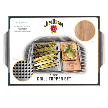 Jim Beam® Grill Topper with cedar plank with white box displaying on white background.