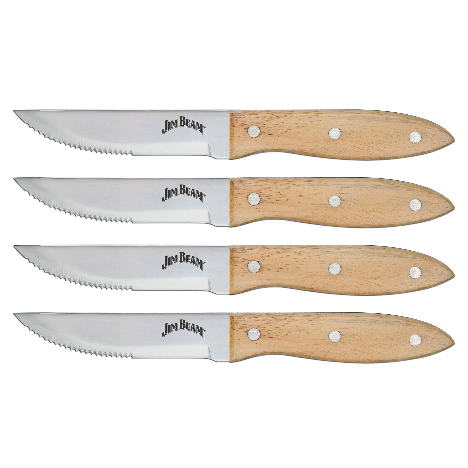 Jim Beam® 4 Piece Serrated Steak Knife Set displaying on a white background.