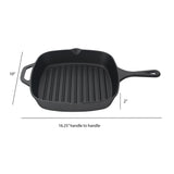 The Jim Beam Cast Iron Square Grill Pan by Jim Beam features a long handle, side handle, grill ridges, and superior heat retention. Measuring 10 wide, 2 deep, and 16.25 long—perfect for grilling delicious meals every time.