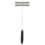 The Jim Beam Salt and Pepper Shaker by Jim Beam features a metal T-shaped design with a long handle, black grip, and stainless steel cylindrical roller at the top for convenient seasoning.