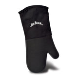The Jim Beam Silicone Grilling Mitten is black with a textured silicone grip and features JIM BEAM printed in white on the fabric.