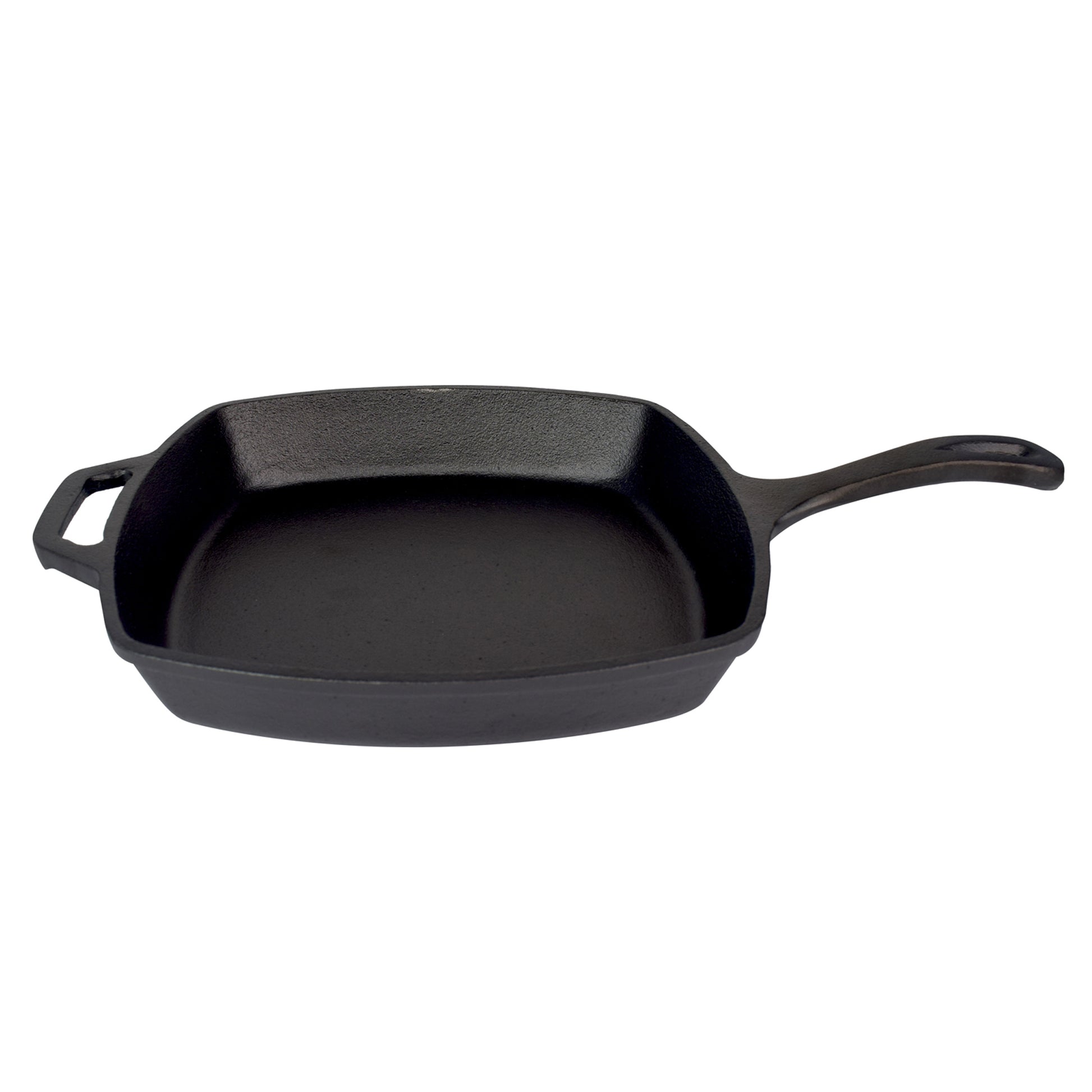 Jim Beam® Black Square Cast Iron 10.5" Skillet with handle displaying on white background.