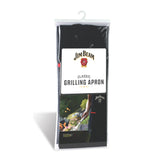 The Jim Beam Classic Grilling Apron is packaged upright in a clear plastic bag with a hanger, featuring the Jim Beam logo and an image of outdoor grilling.