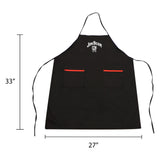The Jim Beam Classic Grilling Apron features two front pockets with red trim, the Jim Beam logo on top, and measures 33H x 27W—ideal for grilling or kitchen use.