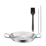 The North Point 4 Piece Skewer Grill Topper Set includes a stainless steel grill topper with handles and lid, two stainless-steel skewers, and a black silicone basting brush, all shown on a white background.