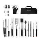 The North Point 20 Piece BBQ Tool Set includes tongs, fork, spatula, grill brush, skewers, basting brush, meat claws, thermometer, gloves, salt and pepper shakers—all in a handy carrying case. Perfect for grilling!.