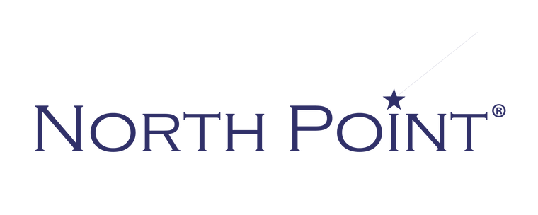Navy blue North Point logo with star-shaped dot above letter 'i' and a ray above the star shape.