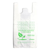 Eco-Friendly Oxo-Biodegradable T-Shirt Carry Bag with  "Thank You" text written displayed on a white background