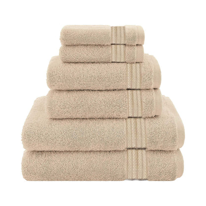 Beige Textilia™ Bath Towel Set of 6, 100% cotton. Including 2 Bath towels, 2 Hand towels, 2 Washcloths.