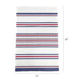 The Textilia 4 Piece Kitchen Towel Set by Textilia includes rectangular 100% cotton towels (17x27) with horizontal red, blue, and black stripes on white—ideal for any kitchen.